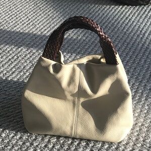 Sundance Hobo Slouch Handbag Pebbled Leather Cream Ivory Braided Woven Handle